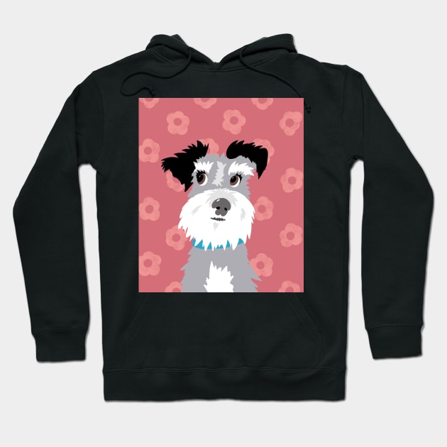 Salt and Pepper Miniature Schnauzer on Pink Daisy Background Hoodie by NattyDesigns